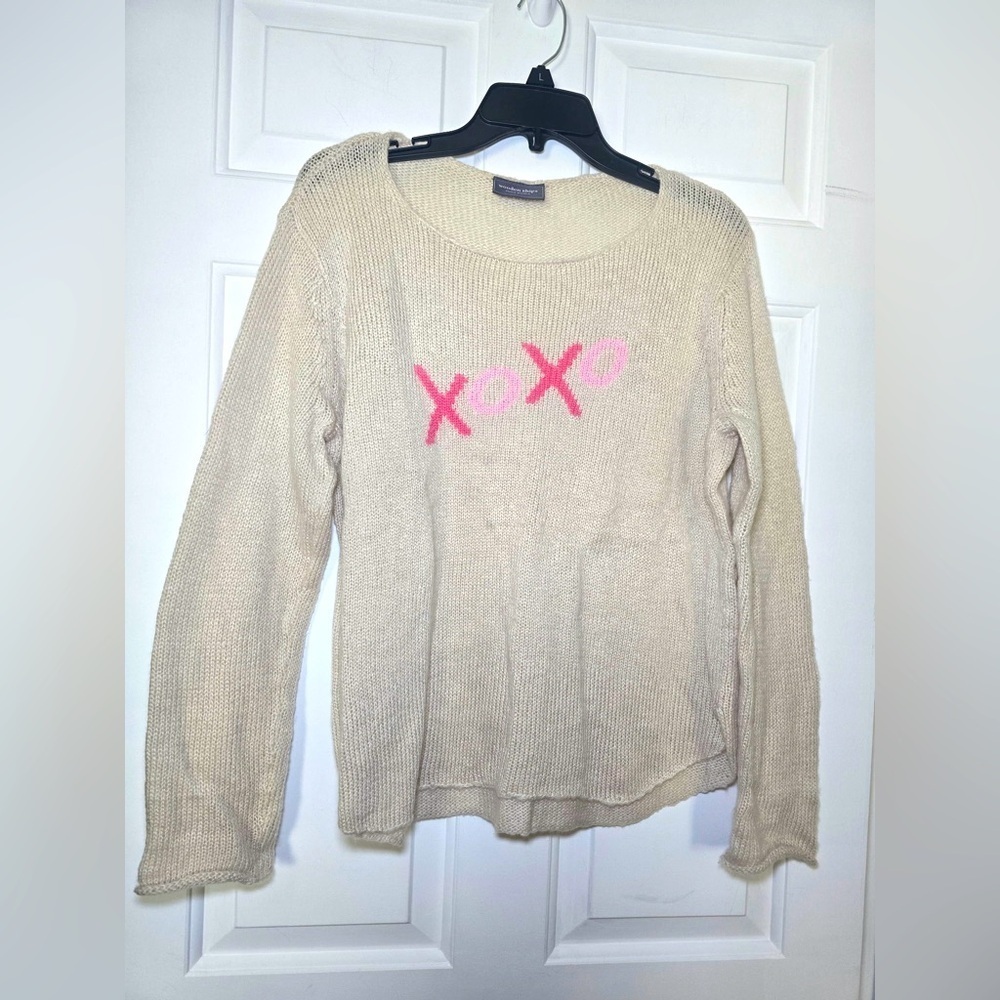 Wooden Ships Paola Buendia XOXO Sweater Cream Sz S/M Soft Mohair Wool Soft LS